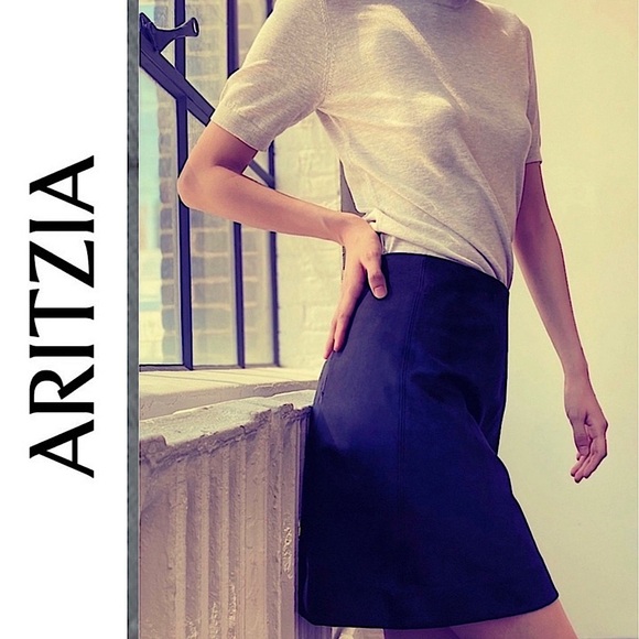ARITZIA Babaton Modern A Line Mini Skirt Vegan Faux Suede Leather Navy Blue 00 - Picture 1 of 10